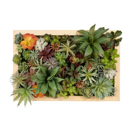 GloboStar® Artificial Garden VARIOUS PLANT 20642 Τεχνητό Διακοσμητικό Φυλλωσιάς σε Ξύλινο Πάνελ – Κάθετος Κήπος Μιξ Μ60 x Π40 x Υ20cm