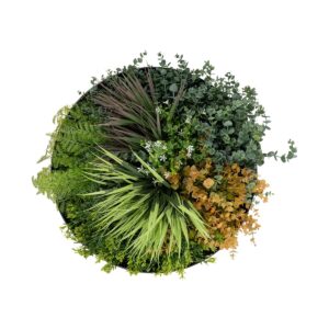 GloboStar® Artificial Garden VARIOUS PLANTS ROUND WALL DISC 20688 Τεχνητό Διακοσμητικό Στρογγυλό Πάνελ Φυλλωσιάς – Κάθετος Κήπος Μιξ Μ50 x Π50 x Υ23cm