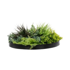 GloboStar® Artificial Garden VARIOUS PLANTS ROUND WALL DISC 20688 Τεχνητό Διακοσμητικό Στρογγυλό Πάνελ Φυλλωσιάς – Κάθετος Κήπος Μιξ Μ50 x Π50 x Υ23cm