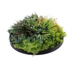 GloboStar® Artificial Garden VARIOUS PLANTS ROUND WALL DISC 20688 Τεχνητό Διακοσμητικό Στρογγυλό Πάνελ Φυλλωσιάς – Κάθετος Κήπος Μιξ Μ50 x Π50 x Υ23cm