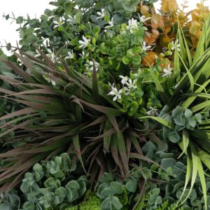 GloboStar® Artificial Garden VARIOUS PLANTS ROUND WALL DISC 20688 Τεχνητό Διακοσμητικό Στρογγυλό Πάνελ Φυλλωσιάς – Κάθετος Κήπος Μιξ Μ50 x Π50 x Υ23cm