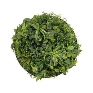 GloboStar® Artificial Garden VARIOUS PLANTS ROUND WALL DISC 20689 Τεχνητό Διακοσμητικό Στρογγυλό Πάνελ Φυλλωσιάς – Κάθετος Κήπος Μιξ Μ70 x Π70 x Υ15cm