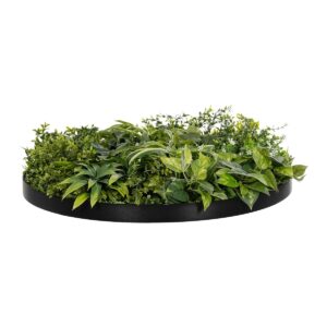 GloboStar® Artificial Garden VARIOUS PLANTS ROUND WALL DISC 20689 Τεχνητό Διακοσμητικό Στρογγυλό Πάνελ Φυλλωσιάς – Κάθετος Κήπος Μιξ Μ70 x Π70 x Υ15cm