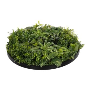 GloboStar® Artificial Garden VARIOUS PLANTS ROUND WALL DISC 20689 Τεχνητό Διακοσμητικό Στρογγυλό Πάνελ Φυλλωσιάς – Κάθετος Κήπος Μιξ Μ70 x Π70 x Υ15cm
