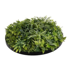 GloboStar® Artificial Garden VARIOUS PLANTS ROUND WALL DISC 20689 Τεχνητό Διακοσμητικό Στρογγυλό Πάνελ Φυλλωσιάς – Κάθετος Κήπος Μιξ Μ70 x Π70 x Υ15cm
