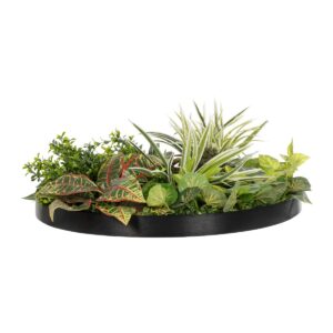 GloboStar® Artificial Garden VARIOUS PLANTS ROUND WALL DISC 20691 Τεχνητό Διακοσμητικό Στρογγυλό Πάνελ Φυλλωσιάς – Κάθετος Κήπος Μιξ Μ60 x Π60 x Υ20cm