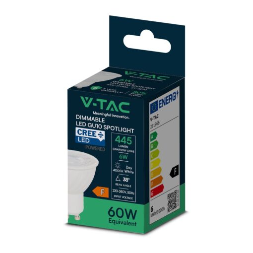LED Λάμπα GU10 CREE CHIP 6W V-TAC Dimmable 38° 445lm Φυσικό Λευκό 4000K – 211966