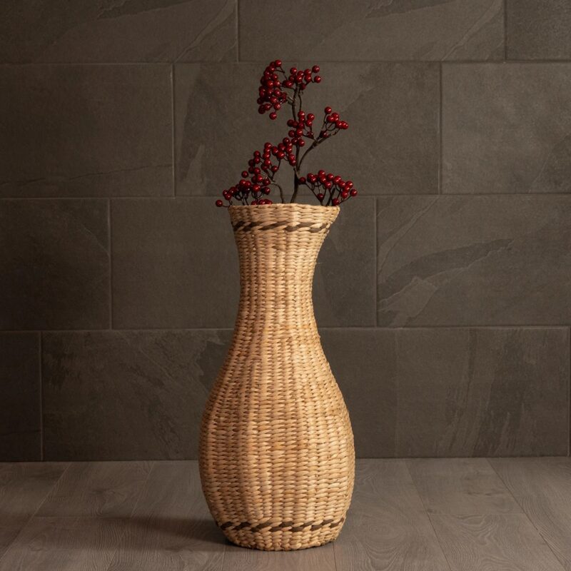 GloboStar® Artificial Garden MONACO 21235 Διακοσμητικό Πλεκτό Καλάθι – Κασπώ Γλάστρα – Flower Pot Μπεζ Φ29cm x Υ60cm