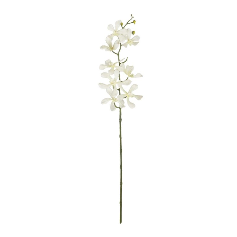 GloboStar® Artificial Garden WHITE VANDA ORCHID BRANCH 21409 Τεχνητό Διακοσμητικό Κλαδί Λευκή Ορχιδέα Y82cm