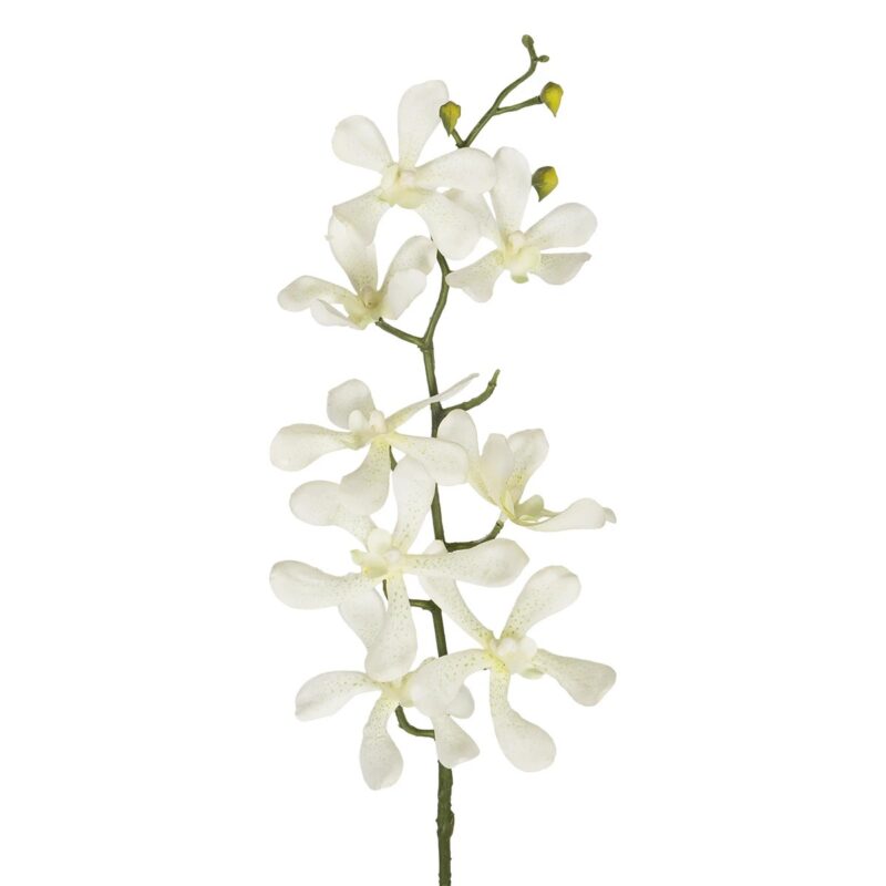 GloboStar® Artificial Garden WHITE VANDA ORCHID BRANCH 21409 Τεχνητό Διακοσμητικό Κλαδί Λευκή Ορχιδέα Y82cm
