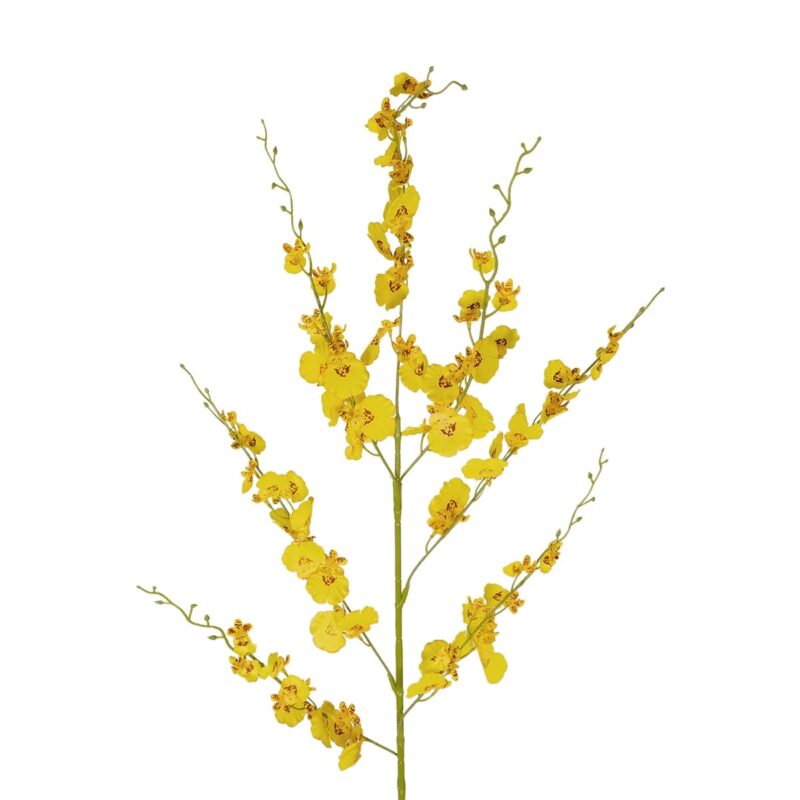 GloboStar® Artificial Garden YELLOW DANCE ORCHID BRANCH 21414 Τεχνητό Διακοσμητικό Κλαδί Κίτρινη Ορχιδέα Y110cm