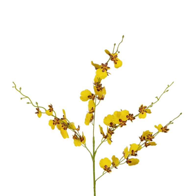 GloboStar® Artificial Garden YELLOW SPRING ORCHIDIUM BRANCH 21415 Τεχνητό Διακοσμητικό Κλαδί Κίτρινη Ορχιδέα Y76cm