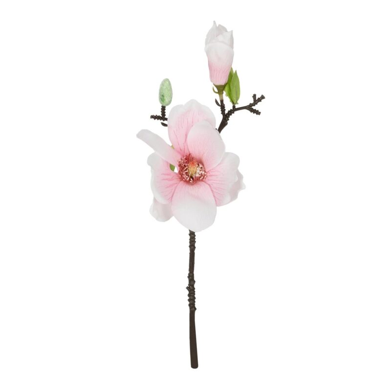 GloboStar® Artificial Garden WHITE PINK MAGNOLIA BRANCH 21417 Τεχνητό Διακοσμητικό Κλαδί Λευκή Ροζ Μανόλια Y36cm