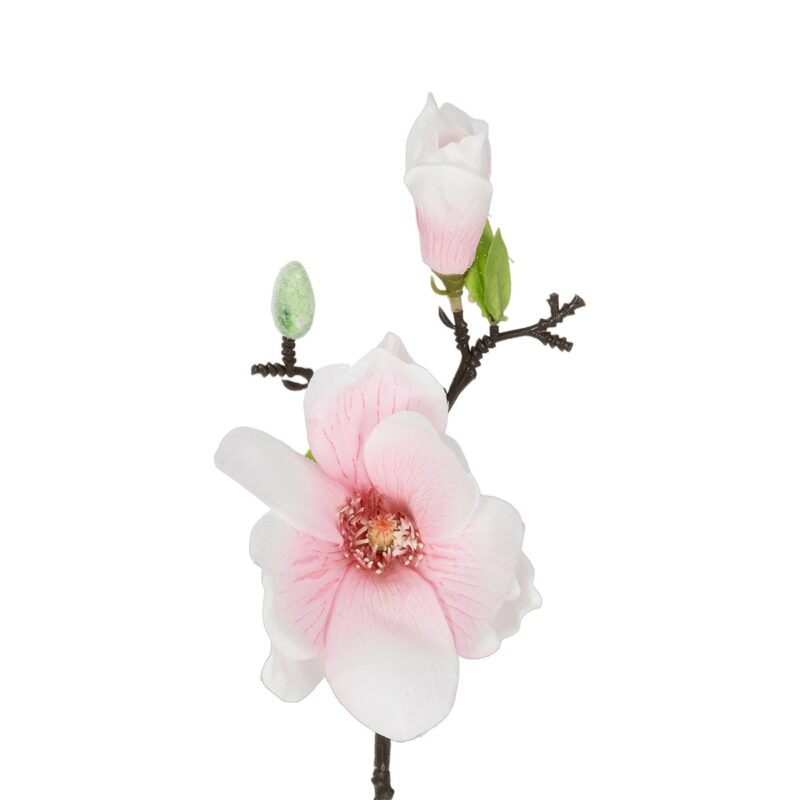 GloboStar® Artificial Garden WHITE PINK MAGNOLIA BRANCH 21417 Τεχνητό Διακοσμητικό Κλαδί Λευκή Ροζ Μανόλια Y36cm