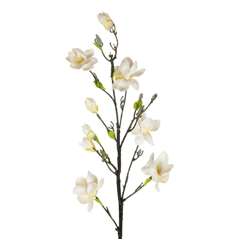 GloboStar® Artificial Garden WHITE YELLOW MAGNOLIA BRANCH 21419 Τεχνητό Διακοσμητικό Κλαδί Λευκή Κίτρινη Μανόλια Y108cm