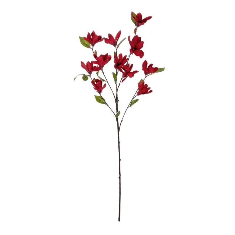 GloboStar® Artificial Garden RED MAGNOLIA BRANCH 21422 Τεχνητό Διακοσμητικό Κλαδί Κόκκινη Μανόλια Y86cm