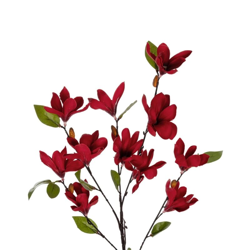 GloboStar® Artificial Garden RED MAGNOLIA BRANCH 21422 Τεχνητό Διακοσμητικό Κλαδί Κόκκινη Μανόλια Y86cm