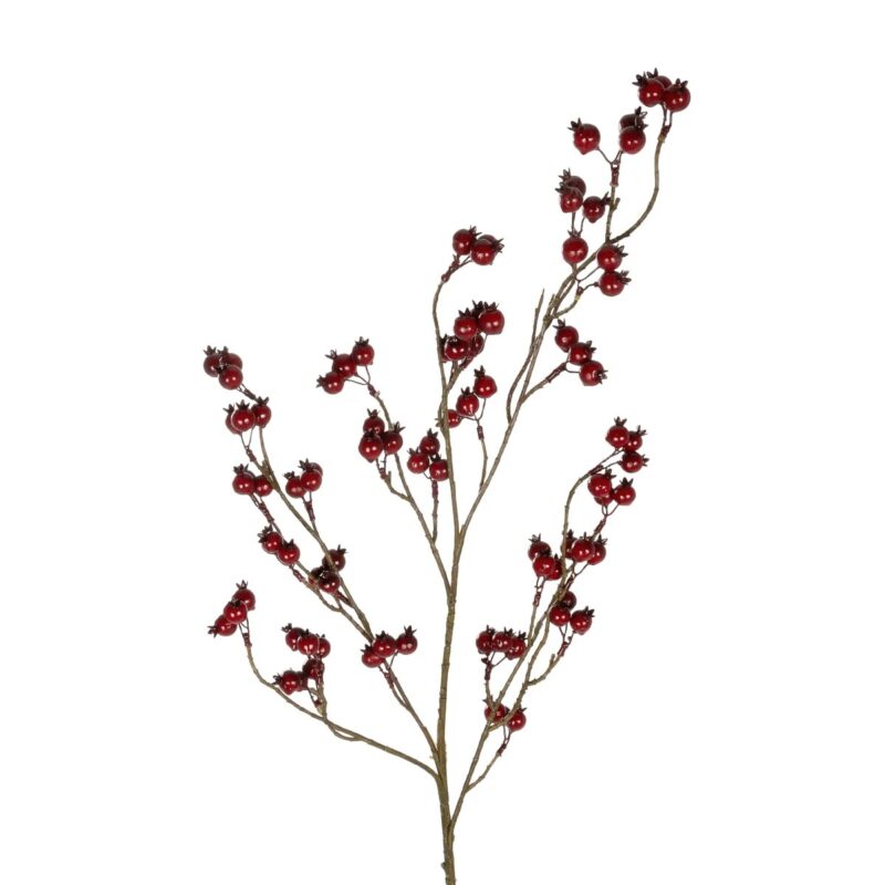 GloboStar® Artificial Garden RED HOLLY BERRIES FRUIT BRANCH 21428 Τεχνητό Διακοσμητικό Κλαδί Κόκκινο Γκί Y102cm