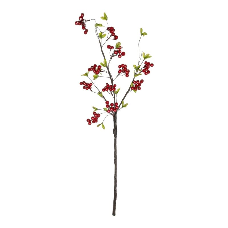 GloboStar® Artificial Garden RED HOLLY BERRIES FRUIT BRANCH 21430 Τεχνητό Διακοσμητικό Κλαδί Κόκκινο Γκί Y90cm