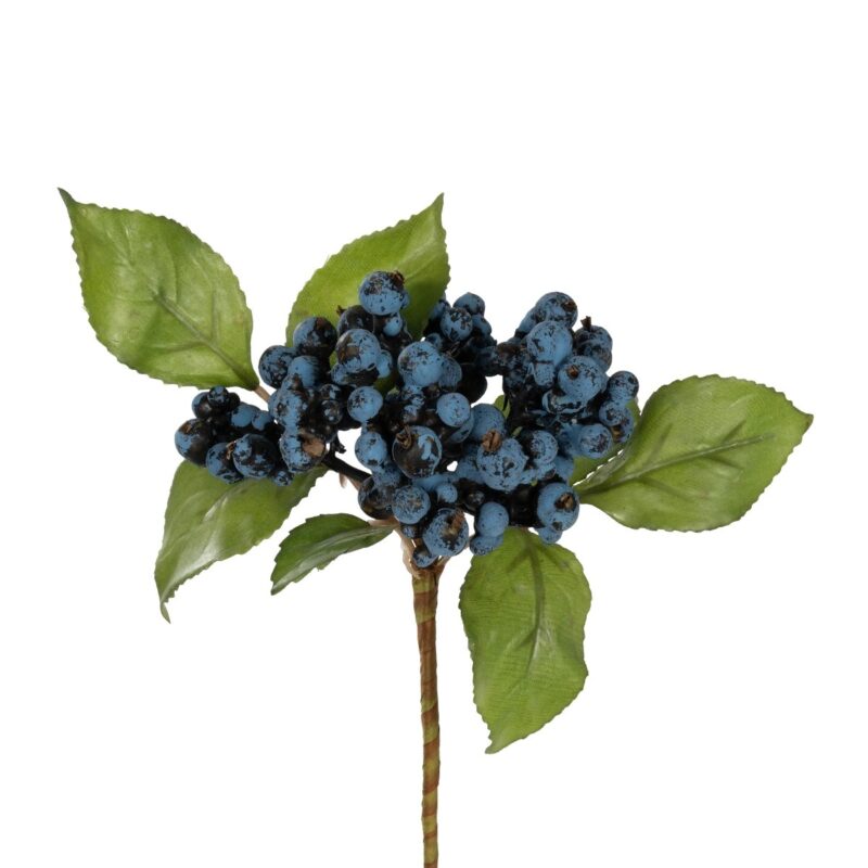 GloboStar® Artificial Garden BLUBERRIES FRUIT BRANCH 21434 Τεχνητό Διακοσμητικό Κλαδί Μπλε Μύρτιλο  Y30cm