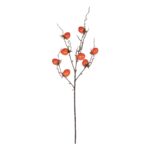 GloboStar® Artificial Garden ORANGE PERSIMMON FRUIT BRANCH 21438 Τεχνητό Διακοσμητικό Πορτοκαλί Κλαδί Λωτός Y83cm