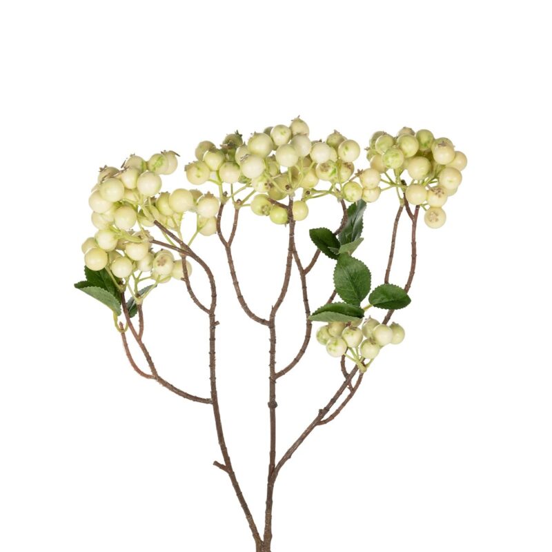 GloboStar® Artificial Garden WHITE BERRIES FRUIT BRANCH 21446 Τεχνητό Διακοσμητικό Κλαδί Λευκό Γκί Y71cm