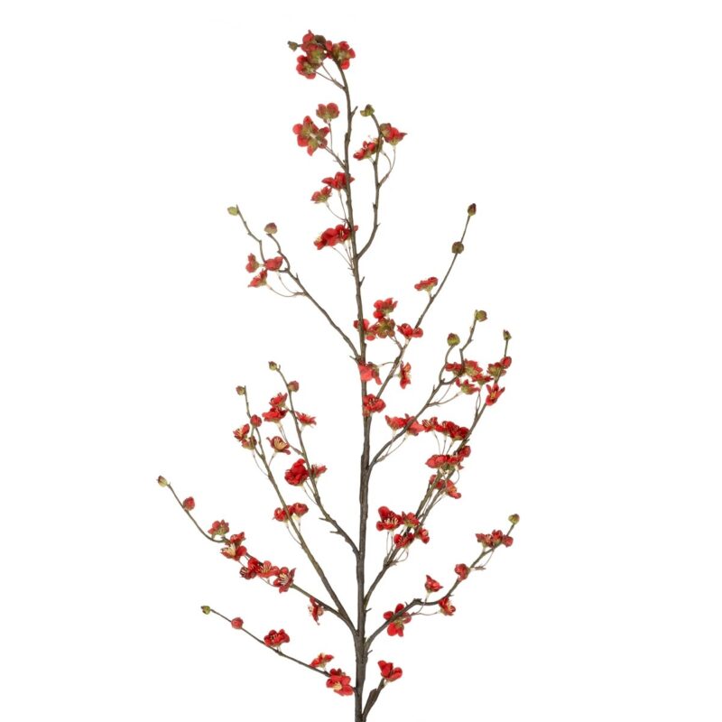 GloboStar® Artificial Garden RED CHERRY BLOSSOM BRANCH 21455 Τεχνητό Διακοσμητικό Κλαδί Κόκκινης Κερασίας Y110cm