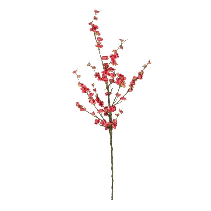 GloboStar® Artificial Garden CHINESE RED PLUM BLOSSOM BRANCH 21459 Τεχνητό Διακοσμητικό Κλαδί Κόκκινης Κερασίας Y113cm