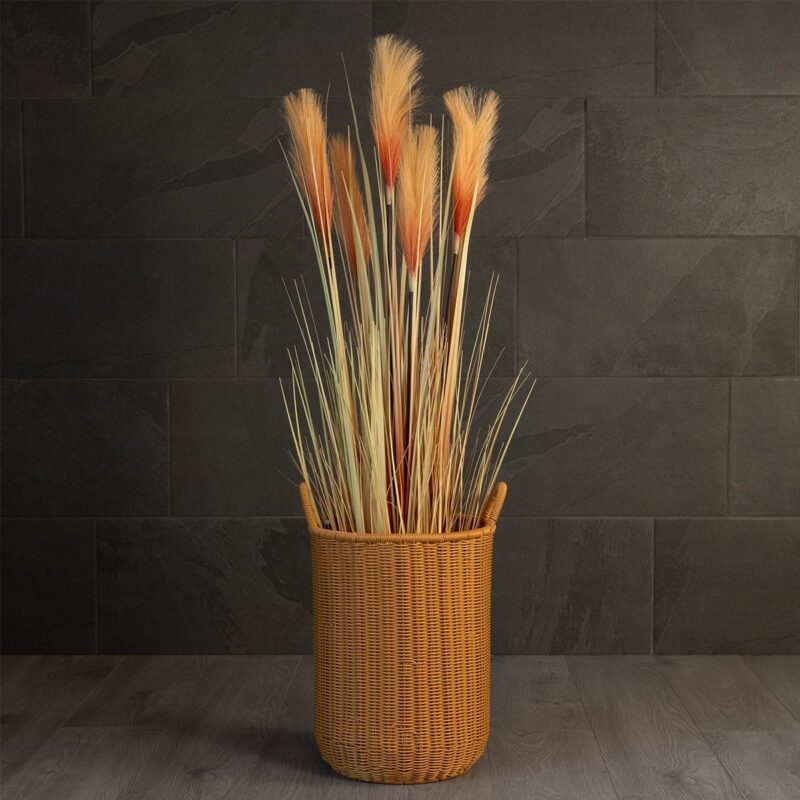 GloboStar® Artificial Garden TORINO 21493 Διακοσμητικό Πλεκτό Καλάθι – Κασπώ Γλάστρα – Flower Pot Μπεζ Φ31cm x Υ47cm