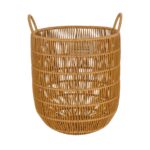 GloboStar® Artificial Garden OSAKA 21494 Διακοσμητικό Πλεκτό Καλάθι – Κασπώ Γλάστρα – Flower Pot Μπεζ Φ30cm x Υ41cm