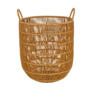 GloboStar® Artificial Garden OSAKA 21494 Διακοσμητικό Πλεκτό Καλάθι – Κασπώ Γλάστρα – Flower Pot Μπεζ Φ30cm x Υ41cm