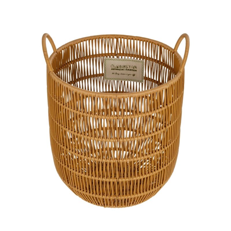 GloboStar® Artificial Garden OSAKA 21494 Διακοσμητικό Πλεκτό Καλάθι – Κασπώ Γλάστρα – Flower Pot Μπεζ Φ30cm x Υ41cm