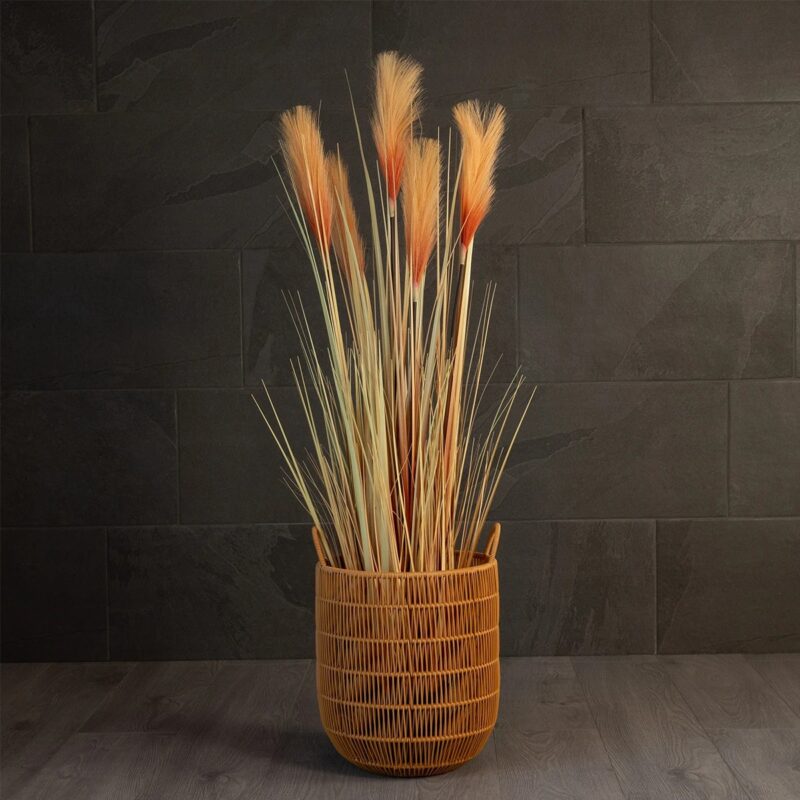 GloboStar® Artificial Garden OSAKA 21494 Διακοσμητικό Πλεκτό Καλάθι – Κασπώ Γλάστρα – Flower Pot Μπεζ Φ30cm x Υ41cm