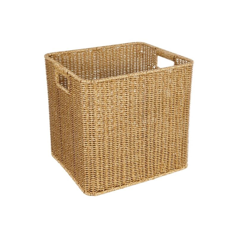 GloboStar® Artificial Garden CAVES 21496 Διακοσμητικό Πλεκτό Καλάθι – Κασπώ Γλάστρα – Flower Pot Μπεζ Μ32 x Π28 x Υ30cm