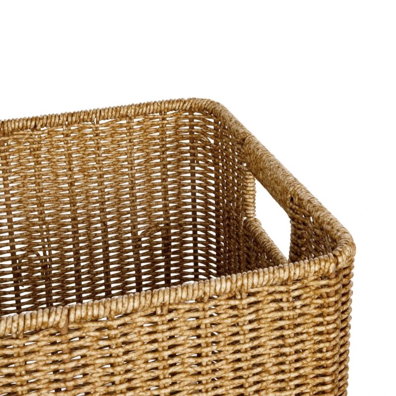 GloboStar® Artificial Garden CAVES 21496 Διακοσμητικό Πλεκτό Καλάθι – Κασπώ Γλάστρα – Flower Pot Μπεζ Μ32 x Π28 x Υ30cm