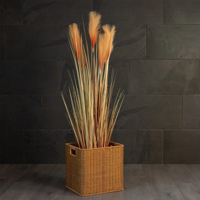 GloboStar® Artificial Garden CAVES 21496 Διακοσμητικό Πλεκτό Καλάθι – Κασπώ Γλάστρα – Flower Pot Μπεζ Μ32 x Π28 x Υ30cm