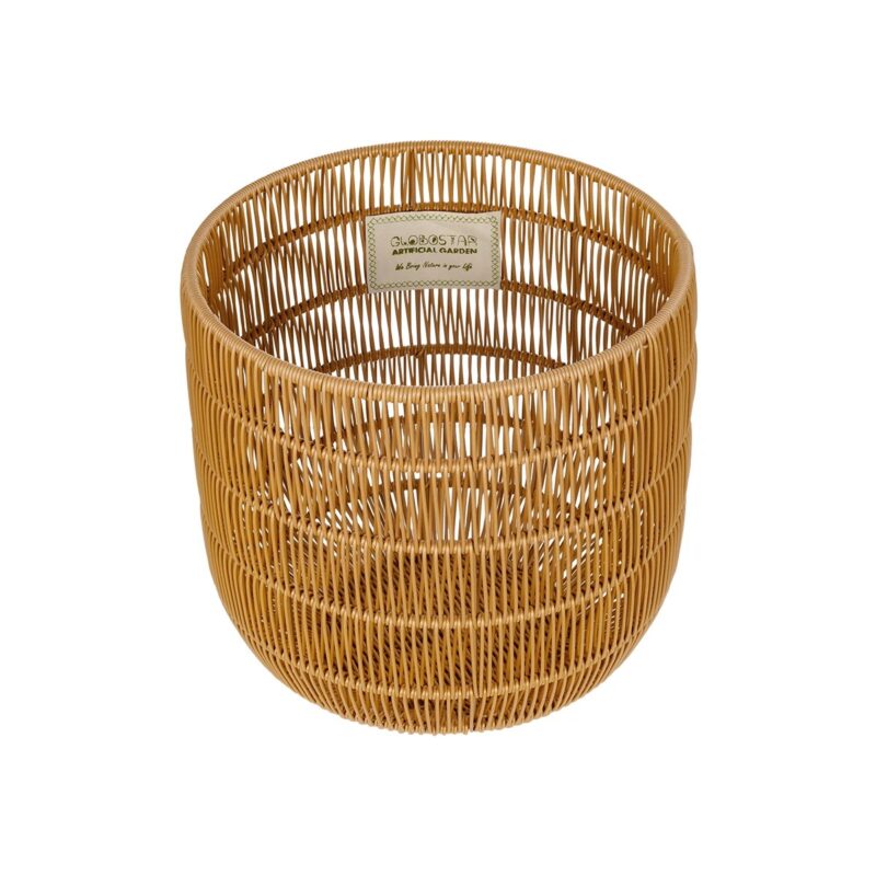 GloboStar® Artificial Garden DAKOTA 21498 Διακοσμητικό Πλεκτό Καλάθι – Κασπώ Γλάστρα – Flower Pot Μπεζ Φ33cm x Υ33cm
