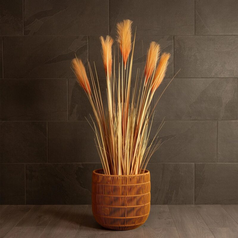 GloboStar® Artificial Garden DAKOTA 21498 Διακοσμητικό Πλεκτό Καλάθι – Κασπώ Γλάστρα – Flower Pot Μπεζ Φ33cm x Υ33cm