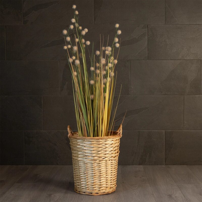 GloboStar® Artificial Garden ARIZONA 21503 Διακοσμητικό Πλεκτό Καλάθι – Κασπώ Γλάστρα – Flower Pot Μπεζ Φ36 x Υ38cm