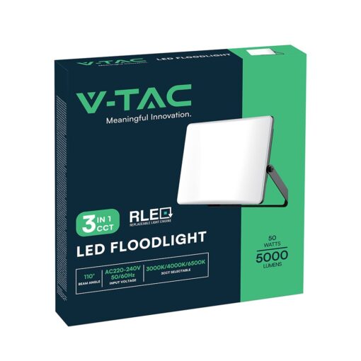 50W LED Προβολέας V-TAC  με Οπάλ Κάλυμμα Μαύρος CCT 5000lm IP65 – 23768