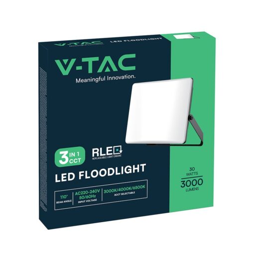 30W LED Προβολέας με Οπάλ Κάλυμμα Μαύρος V-TAC IP65 CCT 3000lm – 23769