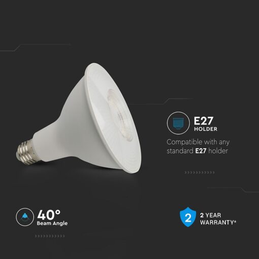 LED Λάμπα E27 PAR38 Σποτ 12.8W V-TAC 40° 930lm Ψυχρό Λευκό 6500K – 23892