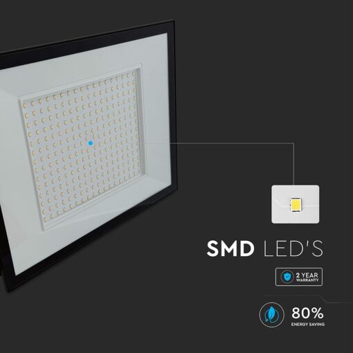 LED Προβολέας 200W V-TAC Μαύρος 16450lm Αδιάβροχος IP65 Ψυχρό Λευκό 6500K – 23977