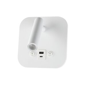 Φωτιστικό Ανάγνωσης Κρεβατιού Ξενοδοχείου V-TAC LED Σπότ & Οπίσθιο Φωτισμό Λευκό με Διακόπτη & Θύρες Φόρτισης USB 830lm 3000K – 240026