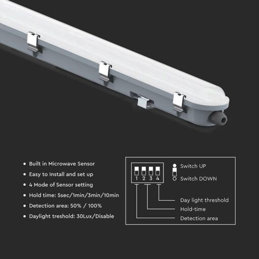 LED Αδιάβροχο IP65 Φωτιστικό Τύπου Φθορίου 48W V-TAC 150cm με Ανιχνευτή Κίνησης 5760lm 6500K – 24017