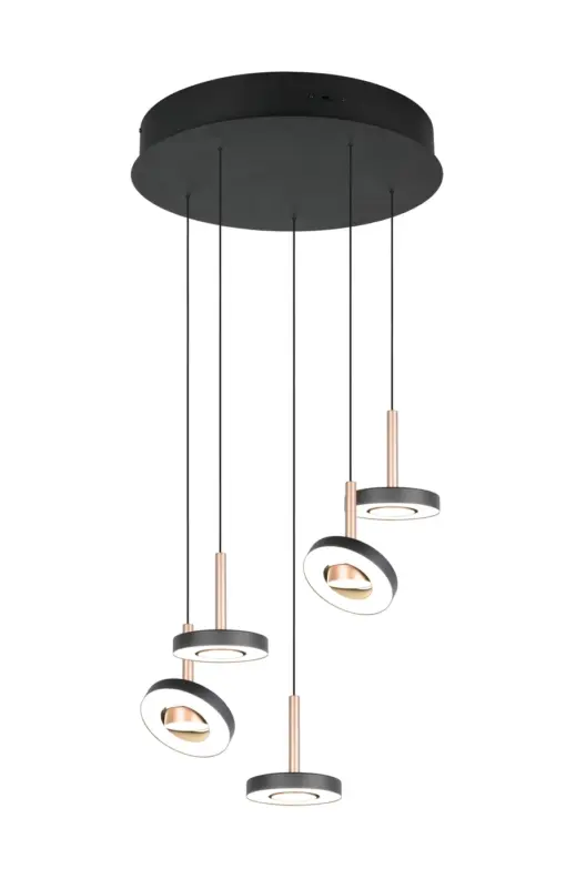 Trio Lighting – 334430565 GUANO Κρεμαστό Φωτιστικό Ροζέτα LED 40W 4250lm Step Dimmable CCT Μαύρο & Καφέ