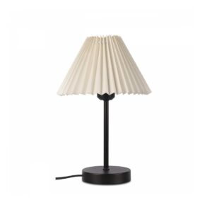GloboStar® ORACLE 204-0156 Μοντέρνο Eπιτραπέζιο Φωτιστικό Μονόφωτο 1 x E27 IP20 Μαύρο Μέταλλο με Μπεζ Ύφασμα – Μ22 x Π22 x Υ36cm