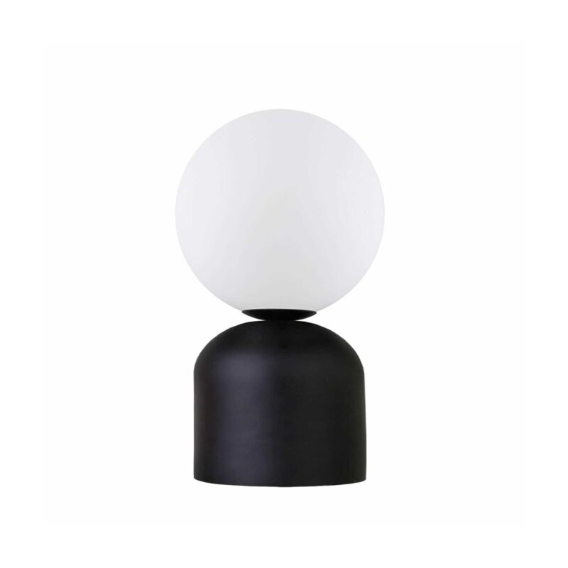 GloboStar® MAGIC 204-0132 Μοντέρνο Eπιτραπέζιο Φωτιστικό Μονόφωτο 1 x E14 IP20 Μαύρο Μέταλλο με Λευκό Γυαλί – Μ13 x Π13 x Υ28cm