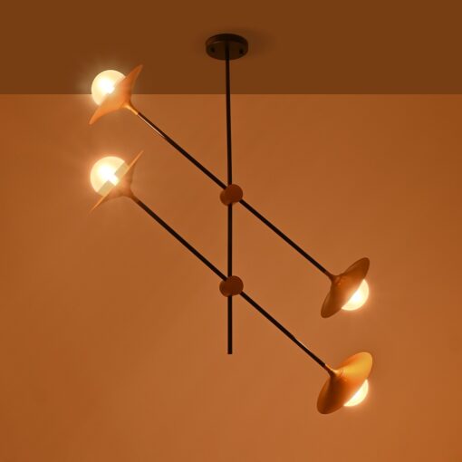 GloboStar® JOLIET 999-0044 Μοντέρνο Φωτιστικό Οροφής Πλέγμα Πολύφωτο 4 x G9 IP20 Μαύρο & Χρυσό Μέταλλο – Μ93 x Π20 x Υ106cm
