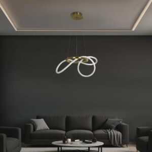 kelvo® GLOW 61657 Μοντέρνο Κρεμαστό Φωτιστικό Οροφής LED 30W 3000lm 360° AC 220-240V IP20 Ρυθμιζόμενο Λευκό CCT με Χειριστήριο από 2700K έως 6000K Dimmable – Lumileds SMD Chip – Χρυσό Πλατίνα & Λευκό Νήμα – Μ40 x Π40 x Υ35cm – 3 Χρόνια Εγγύηση